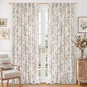 [Limited Deal] LAMIT Vintage Floral Linen Curtains 84 Inch, Light Filtering Farmhouse Flower Patterned Drapes $13.48